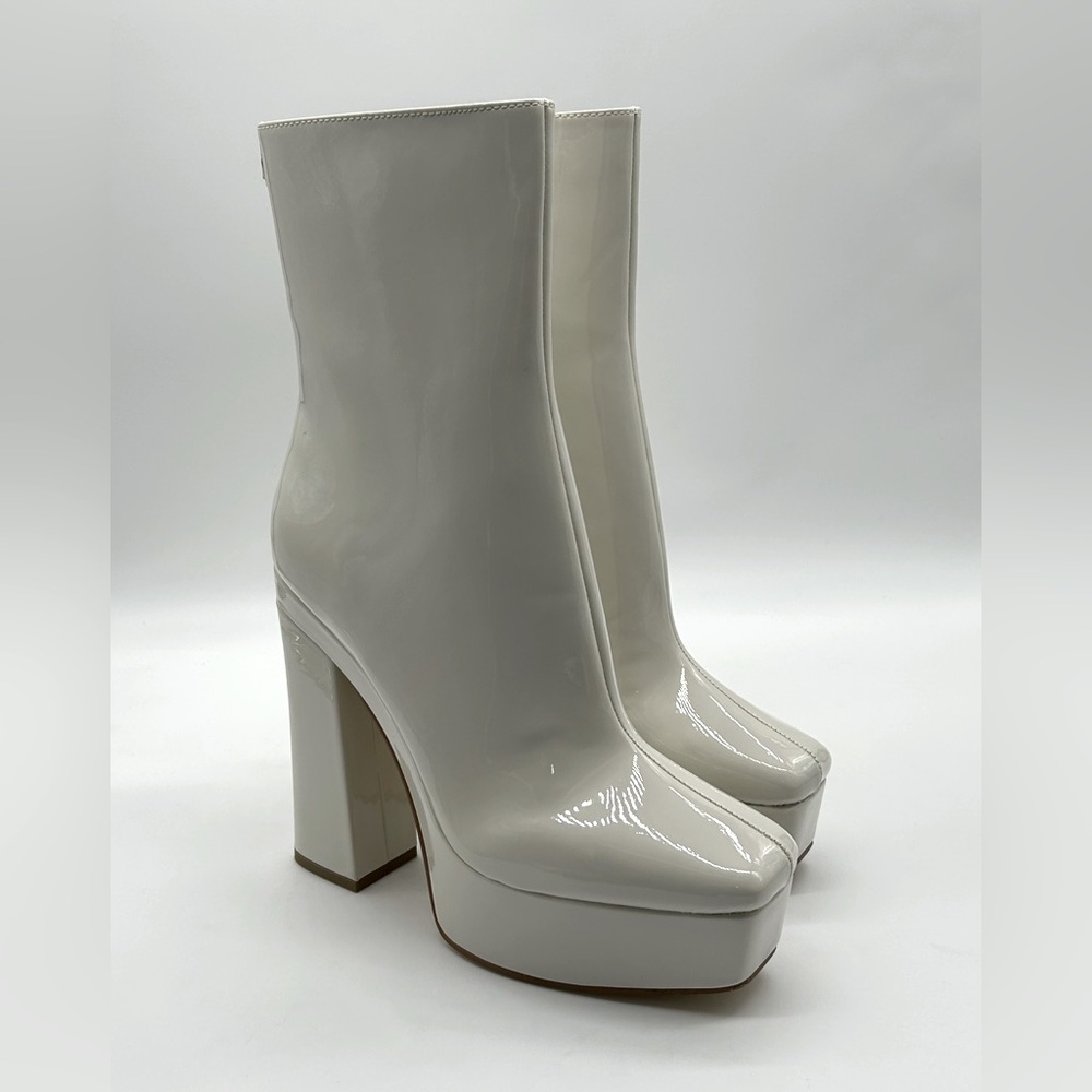 Guess BYRA Platform Block Heel Women’s Ankle Boots Ivory Patent, Size 9.5M NWB - Picture 3 of 12